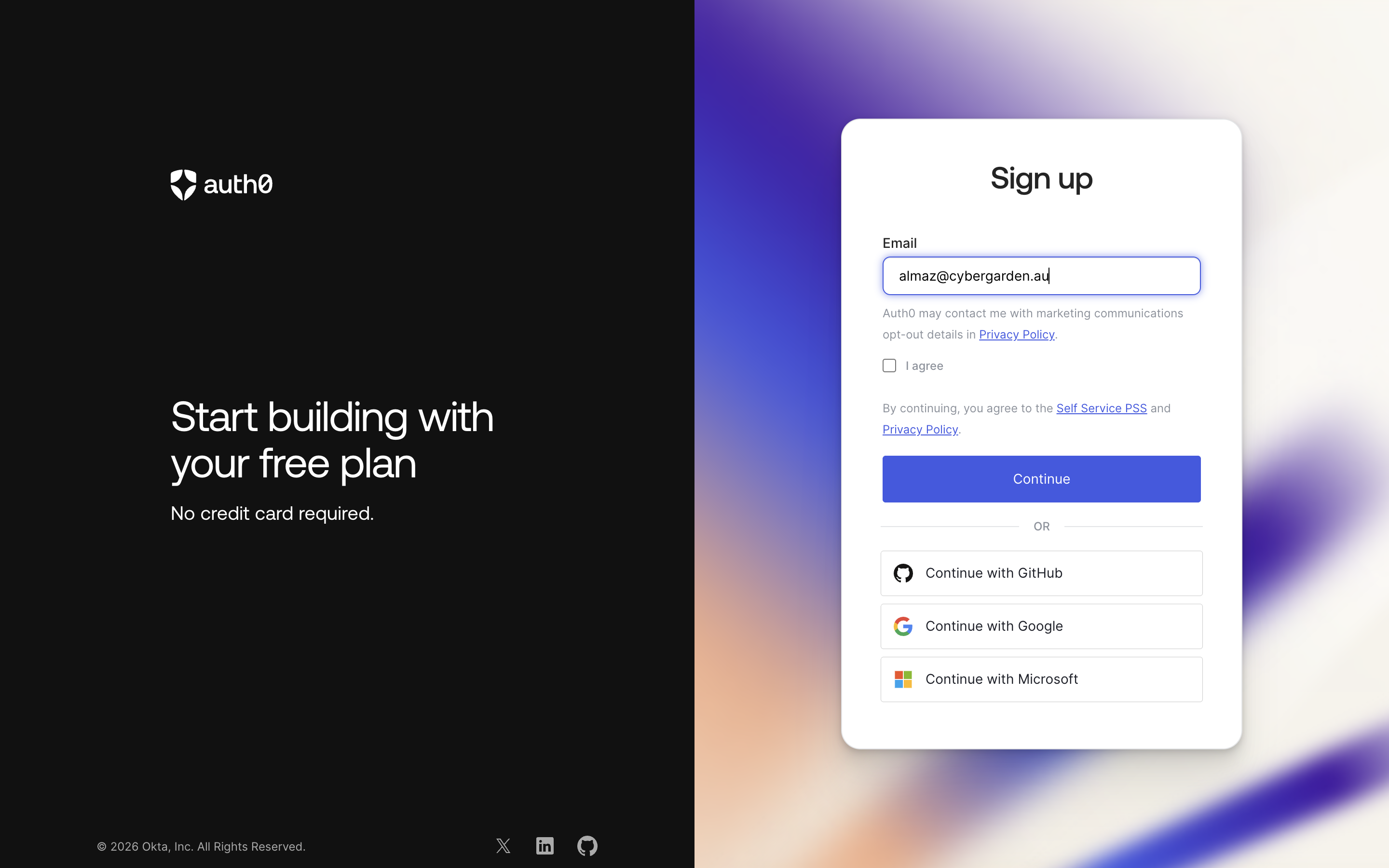Auth0 signup form