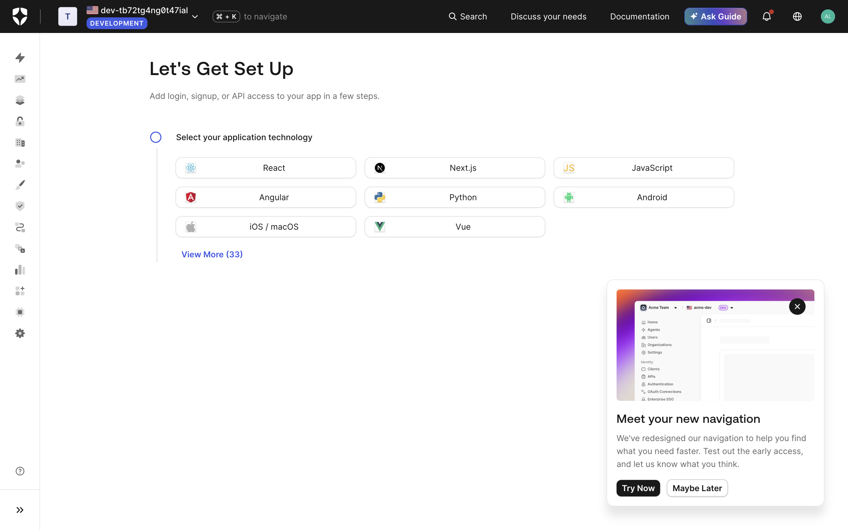 Fresh Auth0 dashboard