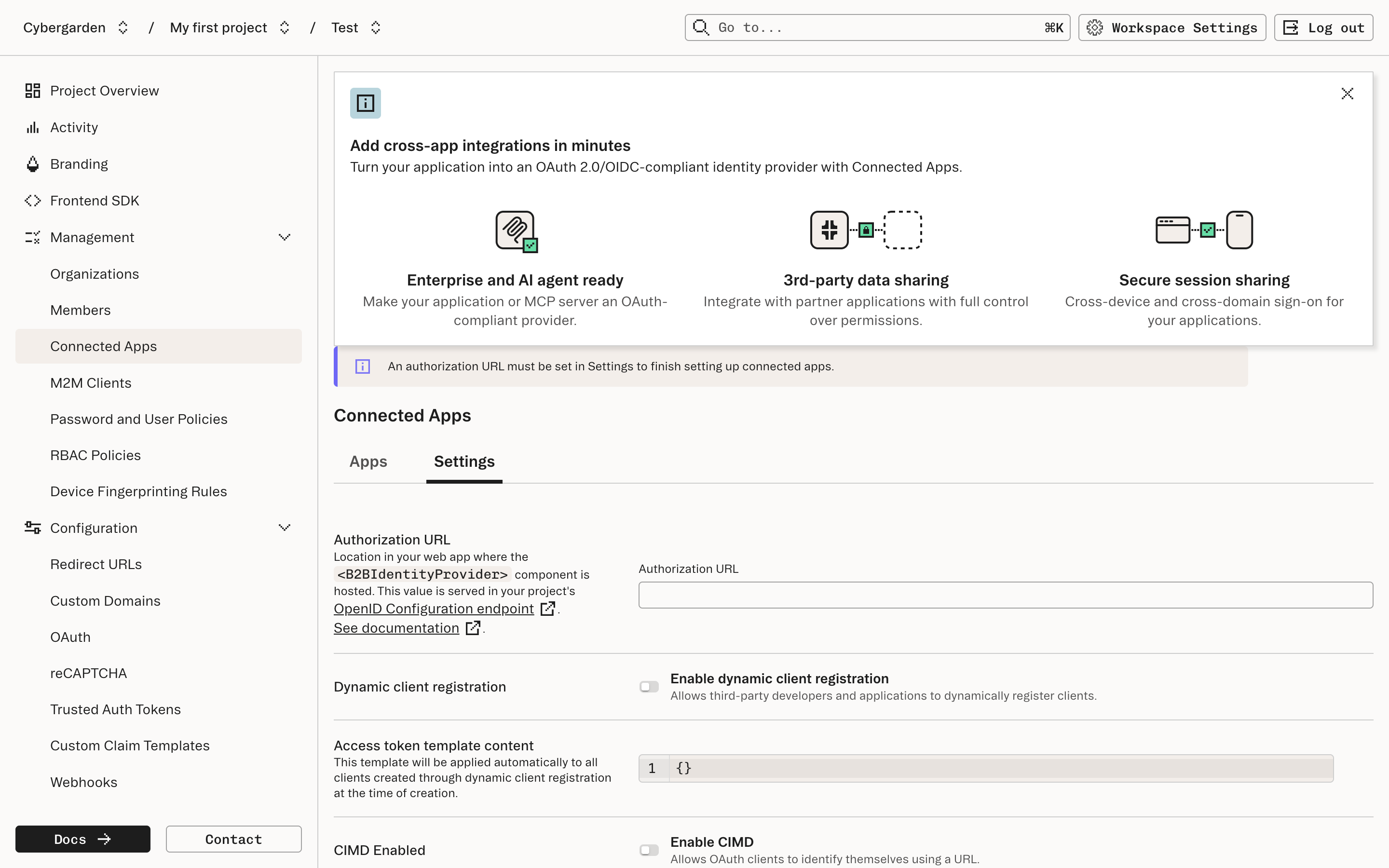 Connected Apps settings